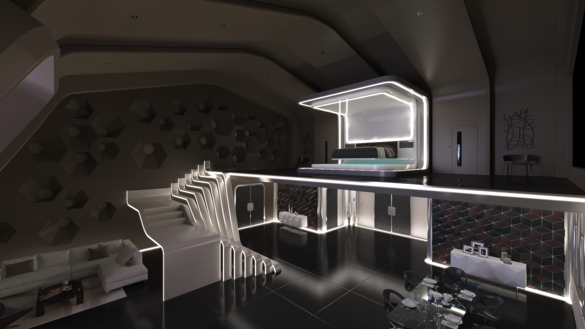 Интерьер со сценарным управлением освещением ProLab. Сцена S1