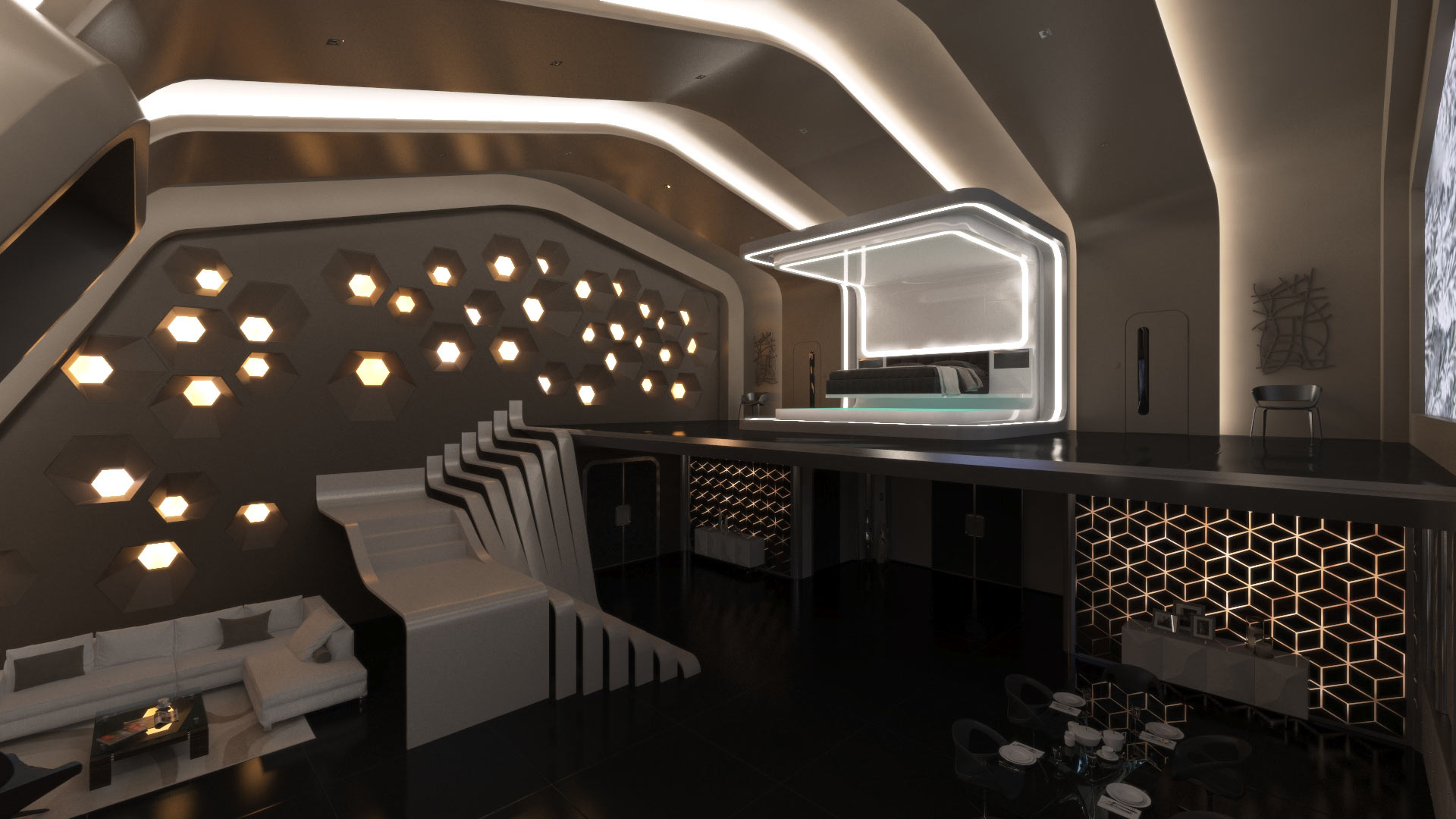 Интерьер со сценарным управлением освещением ProLab. Сцена S2