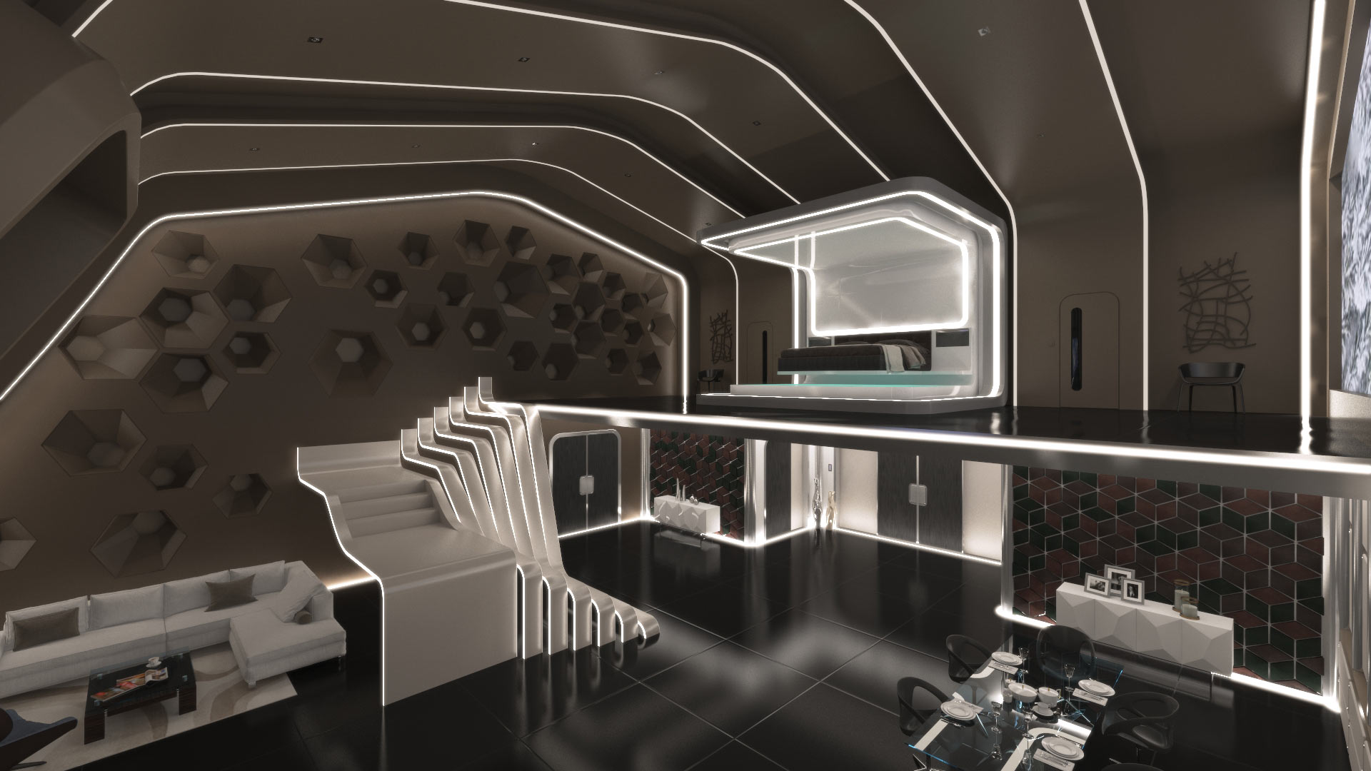 Интерьер со сценарным управлением освещением ProLab. Сцена S3