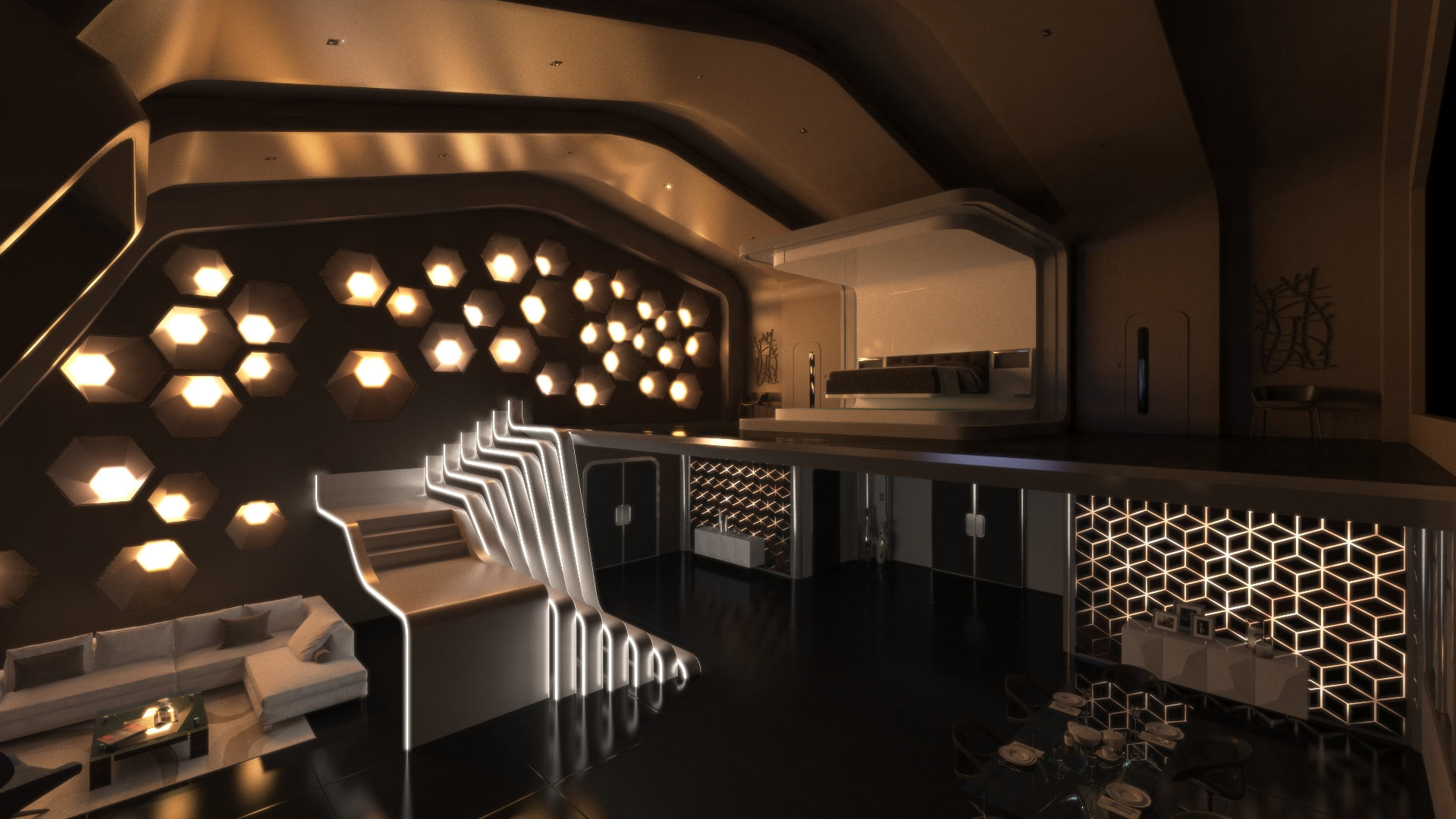 Интерьер со сценарным управлением освещением ProLab. Сцена S4